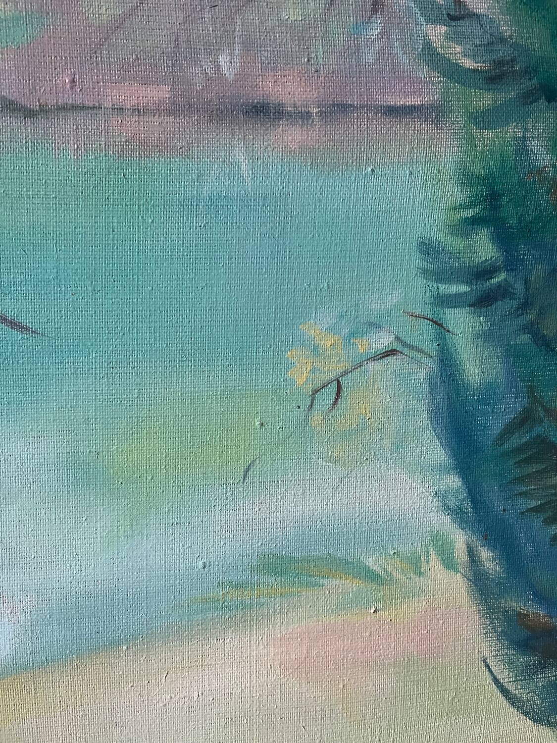 Trees by the lake, oil on canvas
