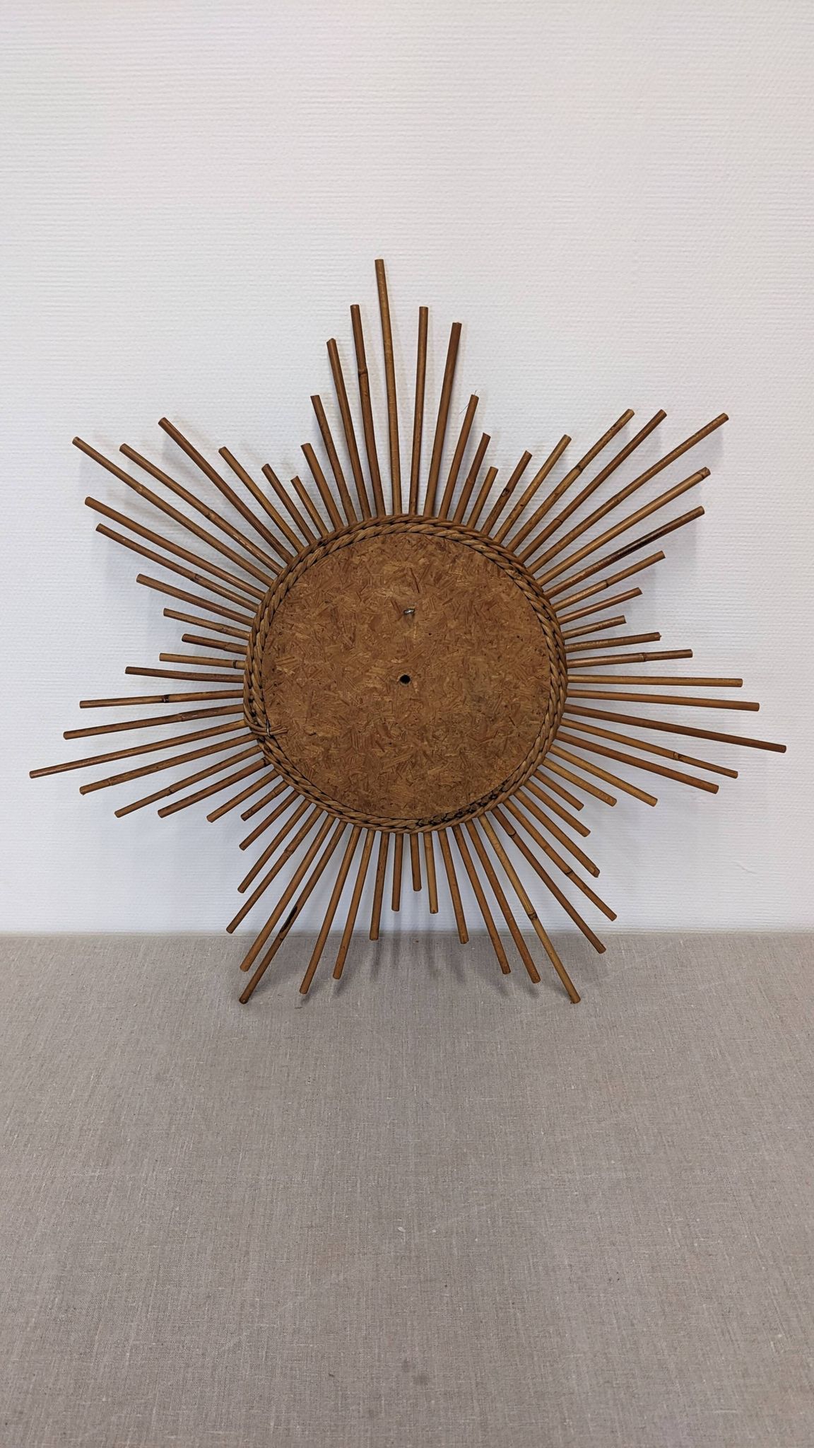 XL starry sun mirror in rattan, France around 1970