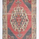 Tapis Anatolien Vintage – Grand Motif Central, Tissé Main, 136x224 Cm