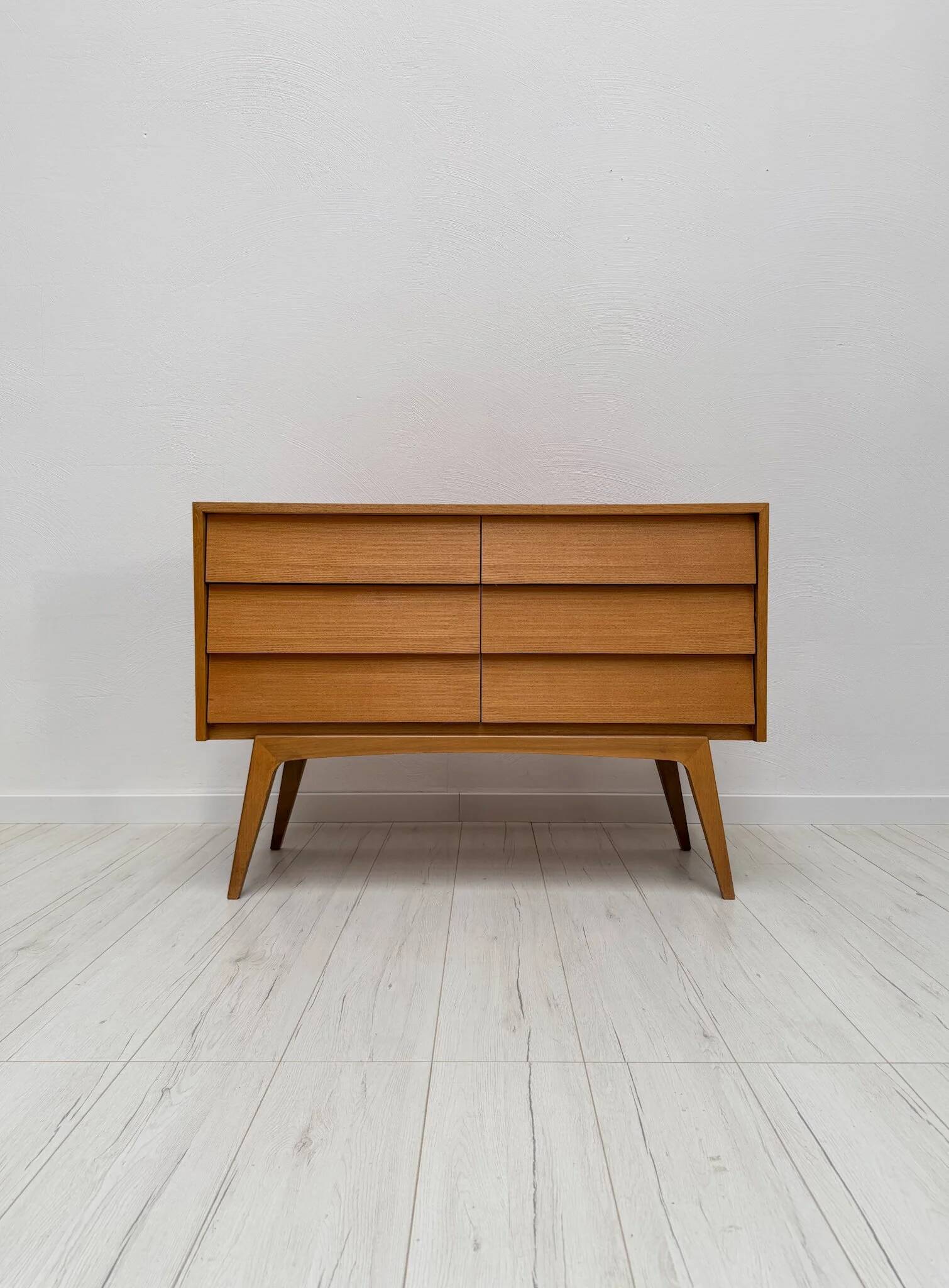 1950s vintage minimalist German walnut chest of drawers