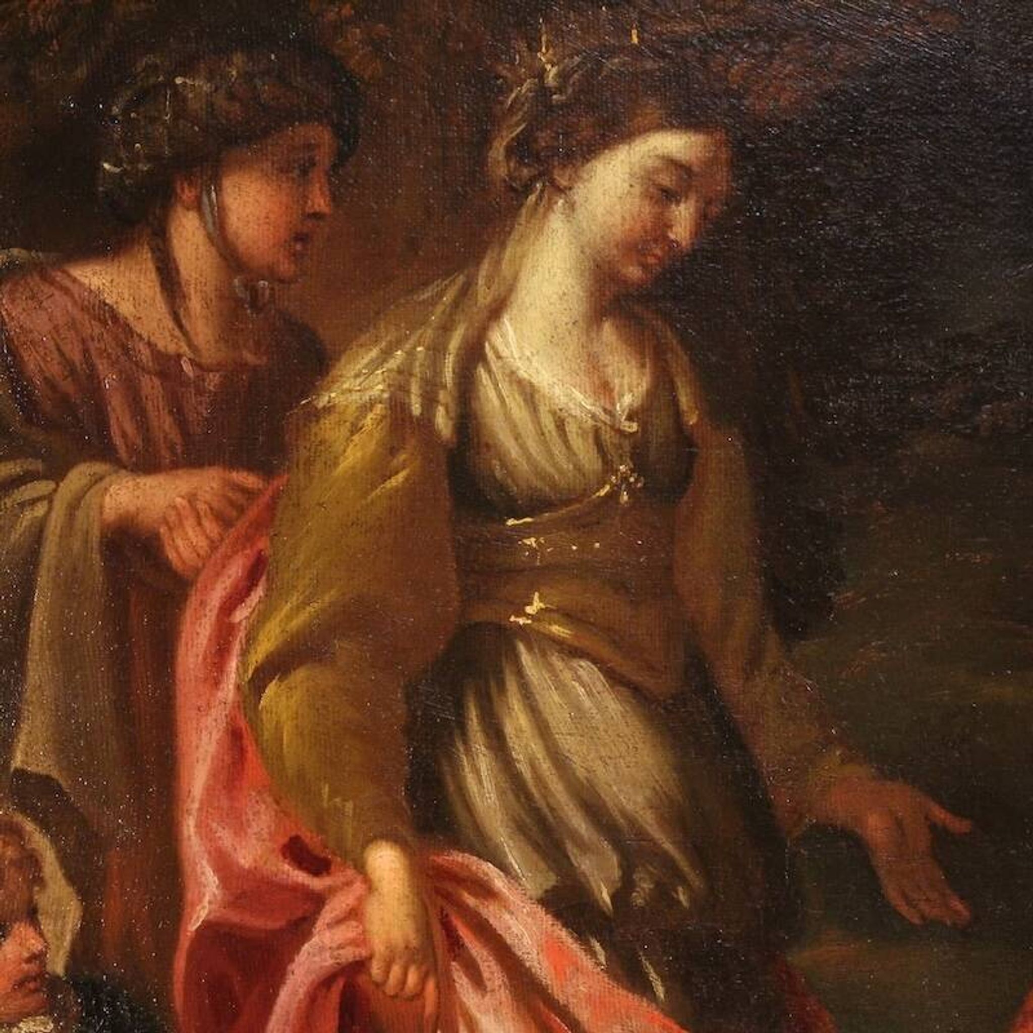 Antique Italian painting Moses saved from the waters from the 17th century