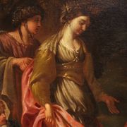 Antique Italian painting Moses saved from the waters from the 17th century