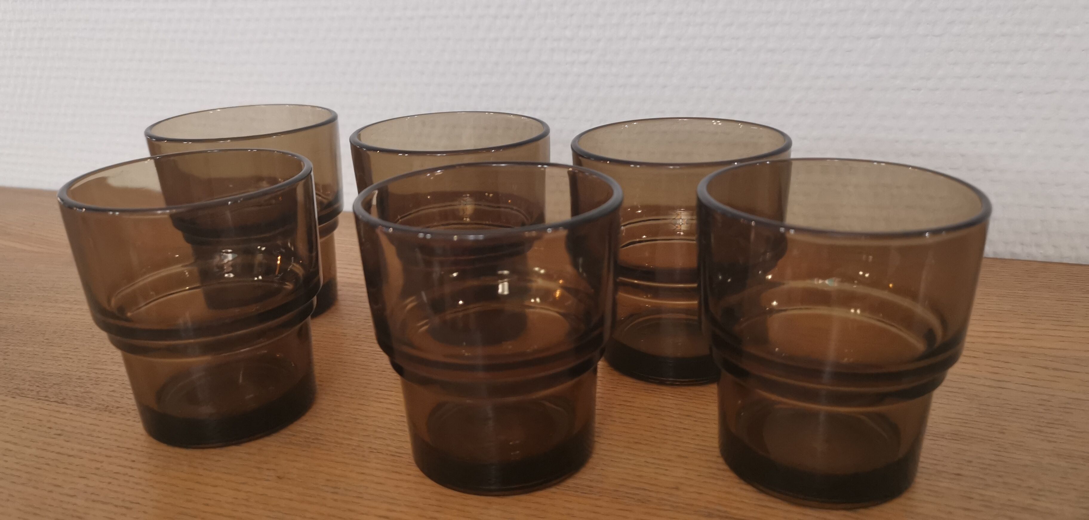 Set of 6 smoked brown glass water glasses Vereco 70'S Vintage