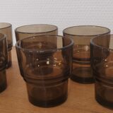 Set of 6 smoked brown glass water glasses Vereco 70'S Vintage