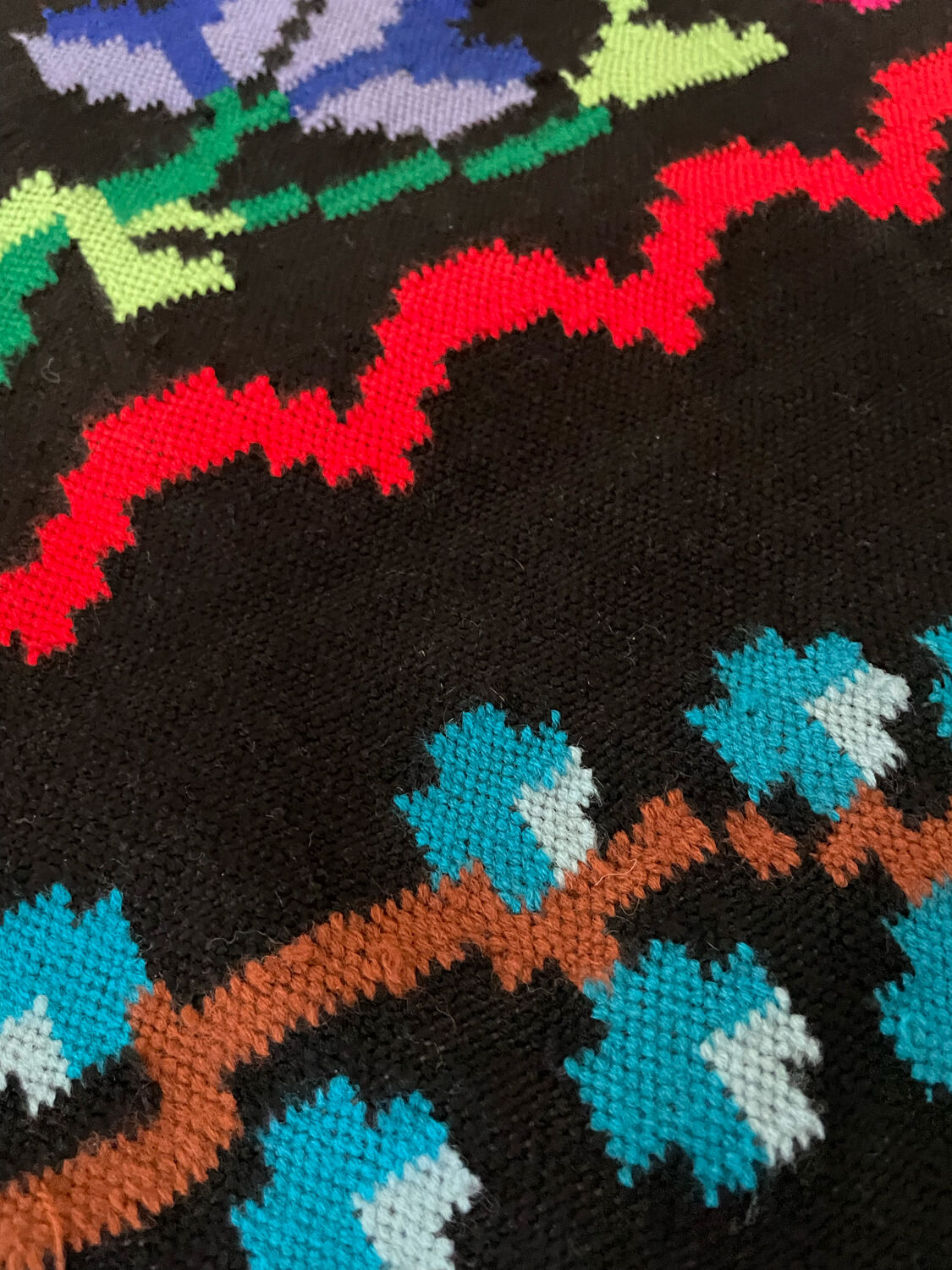 Vintage Romanian handwoven carpet with floral colorful design