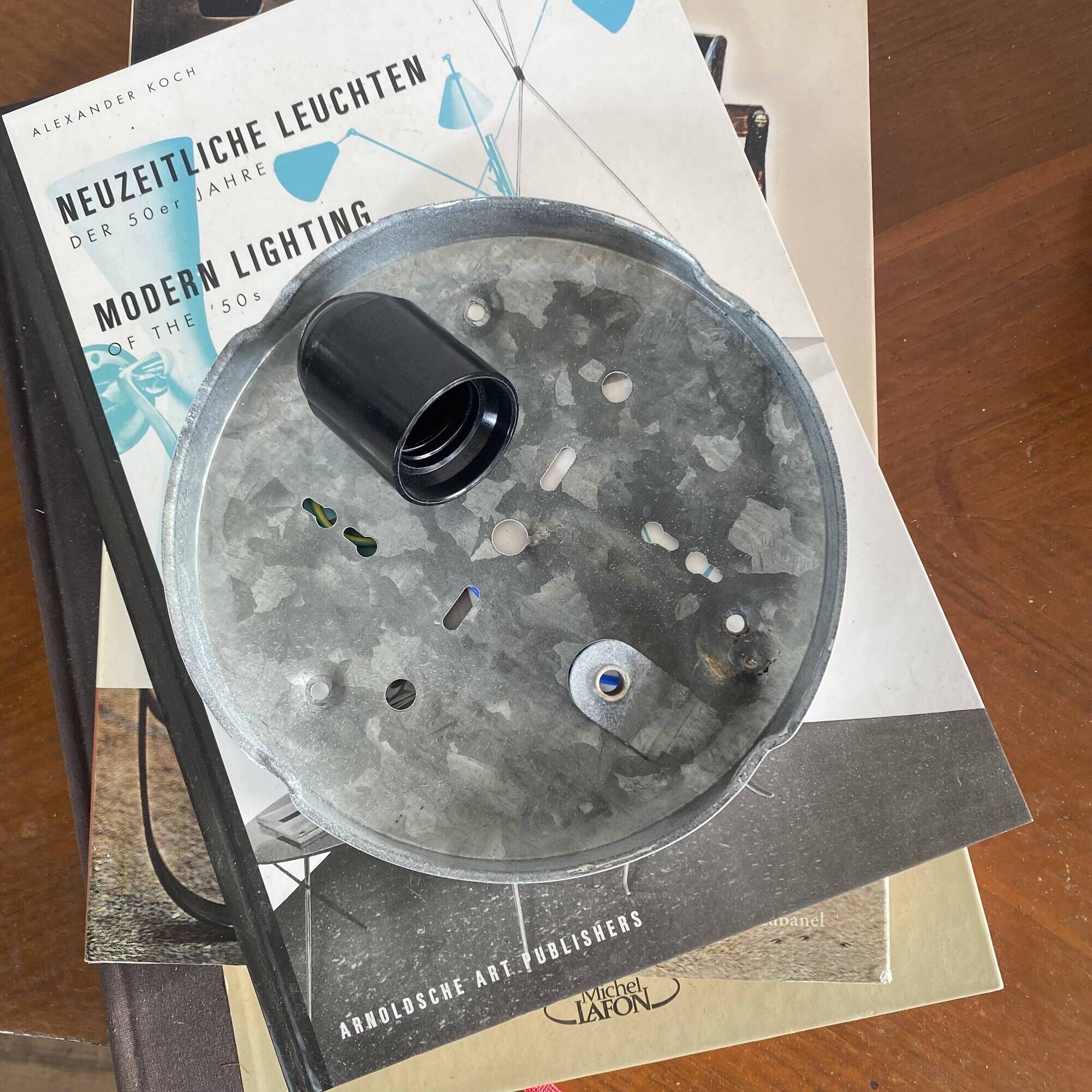 Large round wall light or ceiling light with transparent glass, 25 cm.