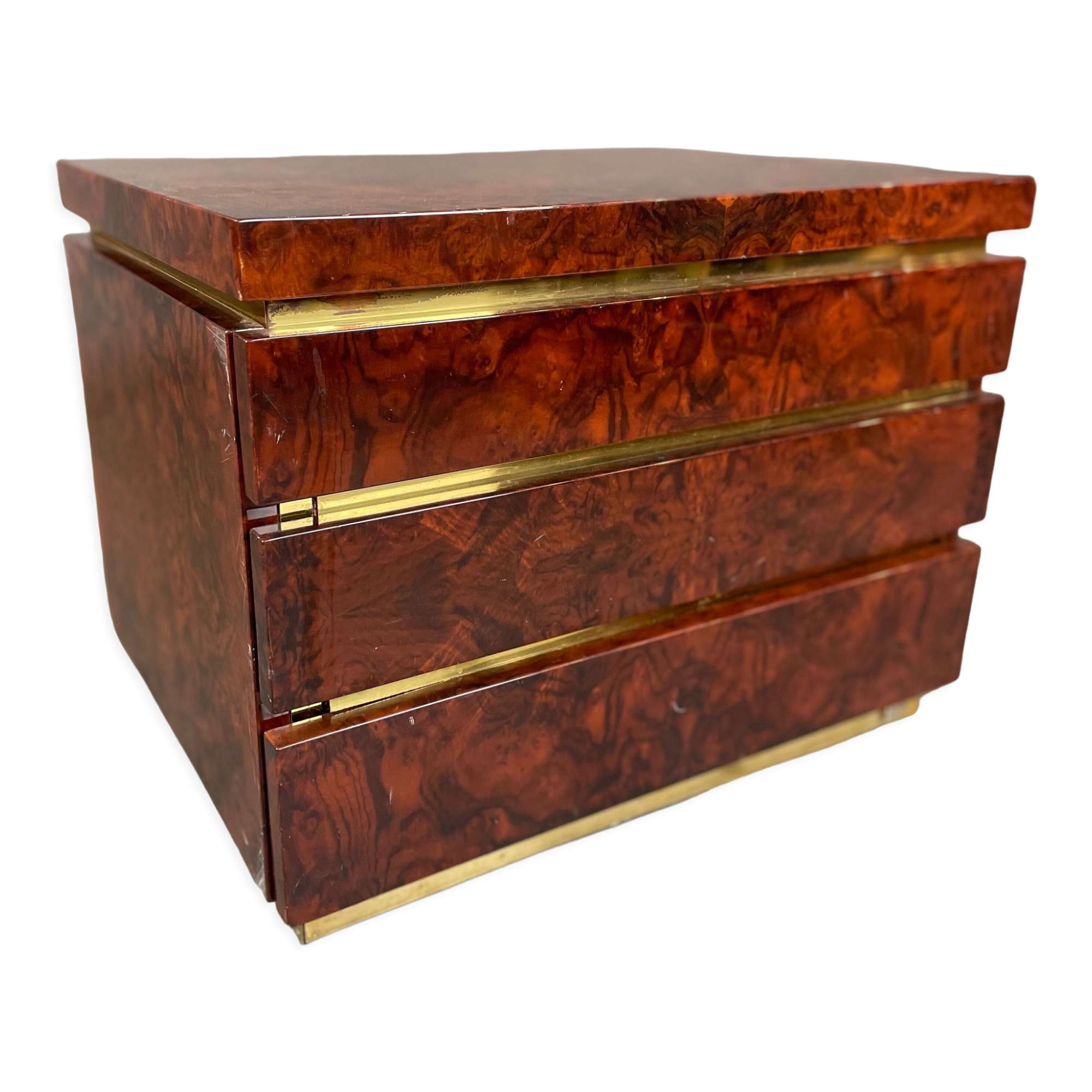 Bedside of Jean-Claude Mahey in elm magnifying glass and brass circa 1970