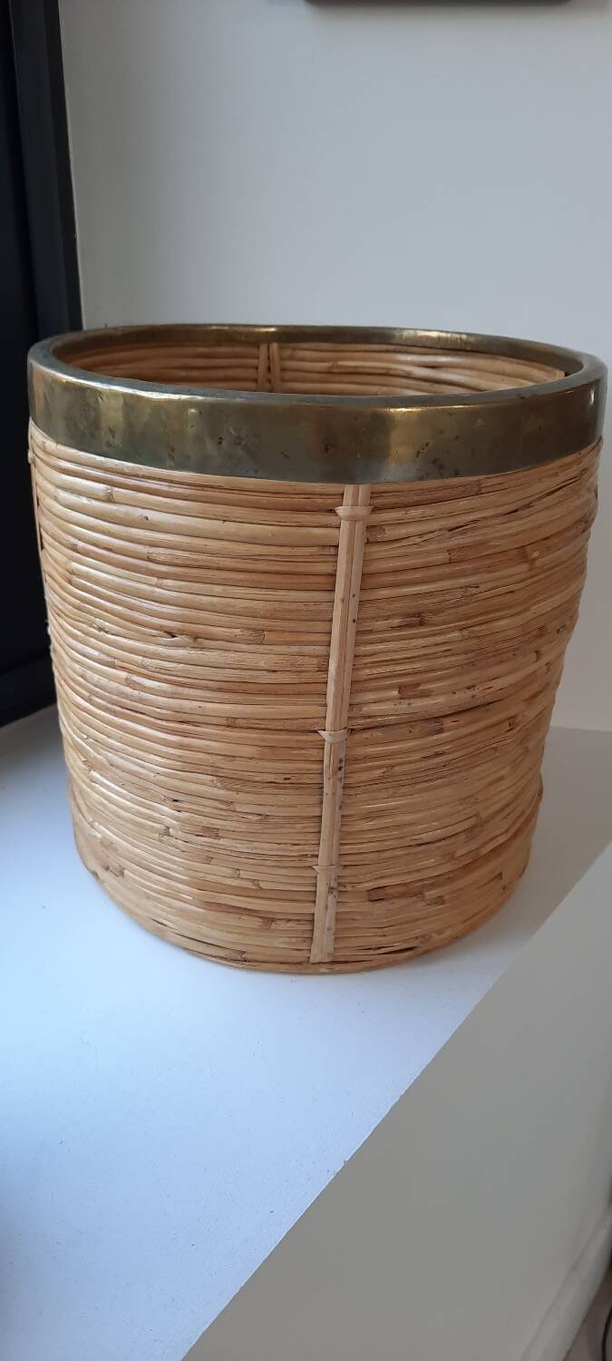 Rattan and brass pot cover or basket