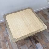 70s Belgochrom coffee table in travertine and gilded contour