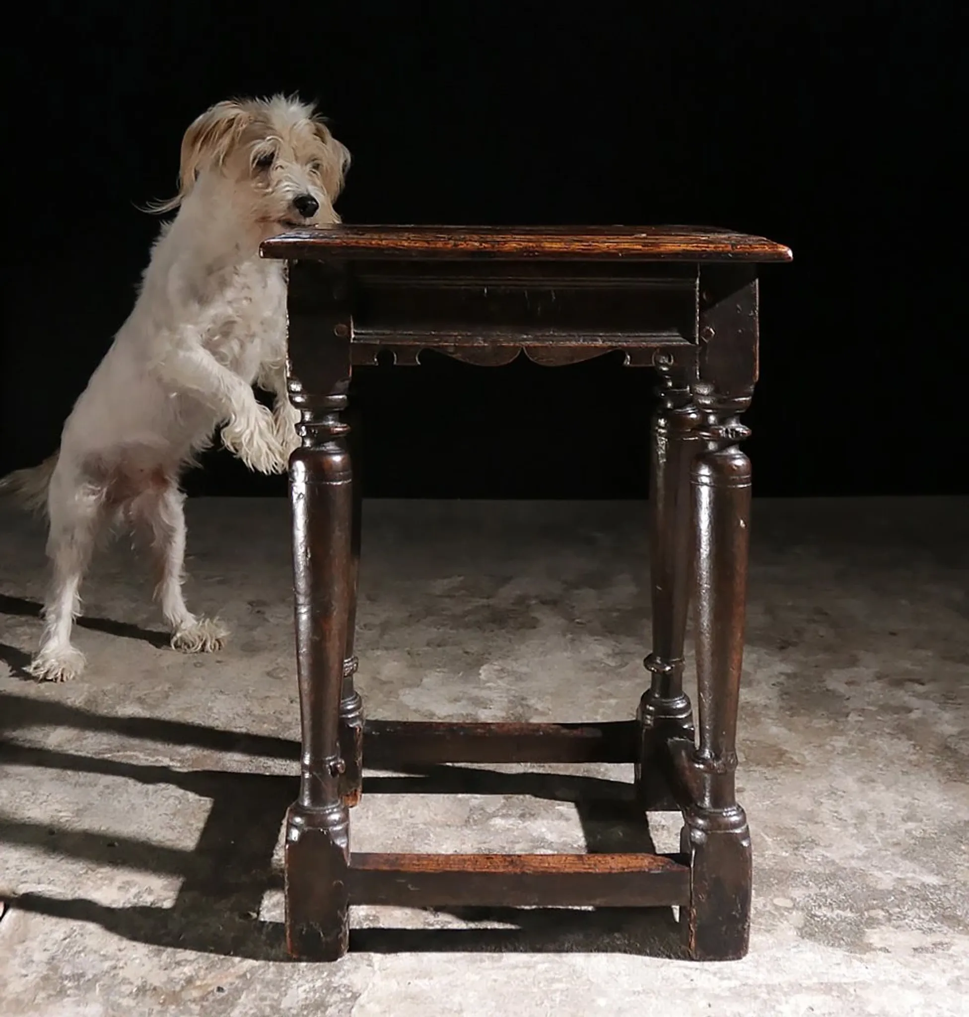17th-century English oak joint stool with turned legs