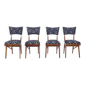 Set of Four Black and White Square Patterned Chairs
