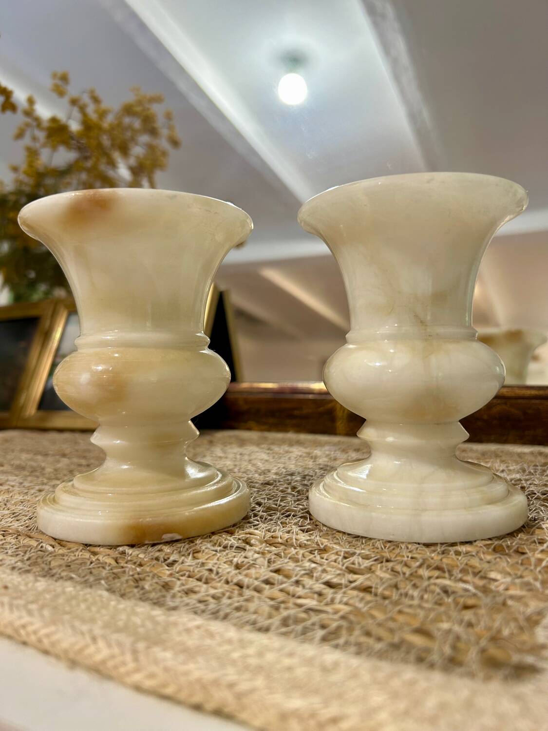 Pair of alabaster candlesticks
