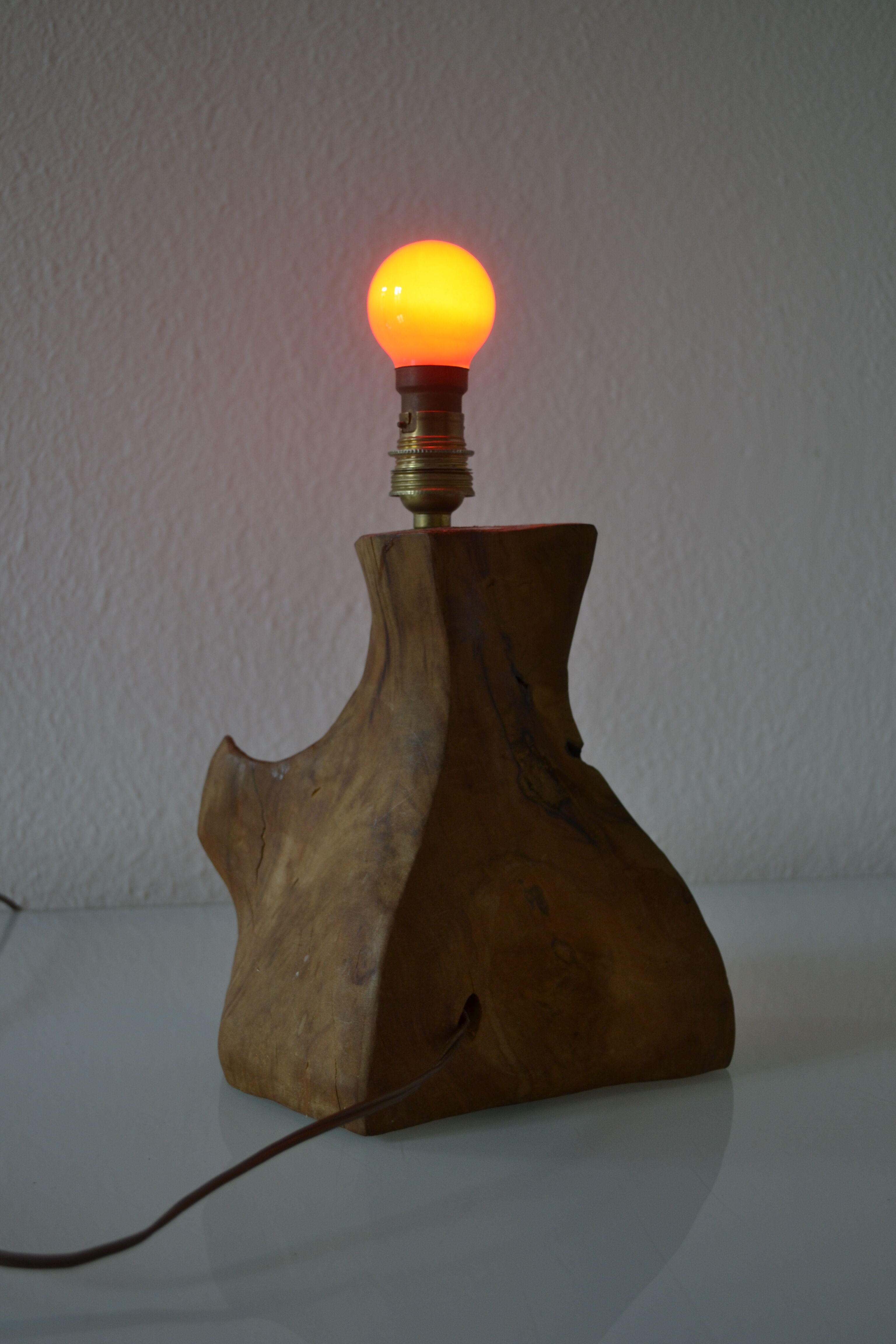 Modernist brutalist lamp free form years 60 olive wood