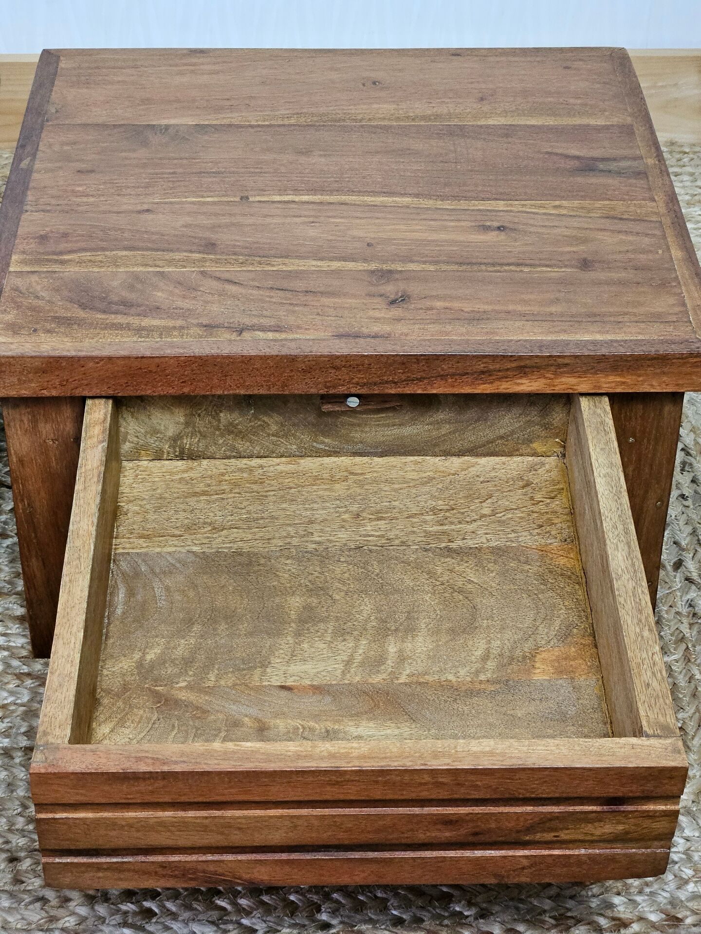 Pair of handcrafted walnut bedside tables from the 20th century.