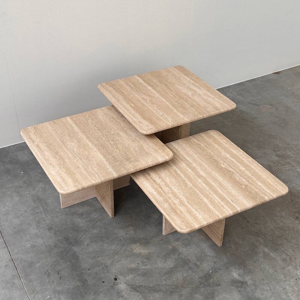 Set of three Italian travertine nesting / side tables, 1970s–1980s