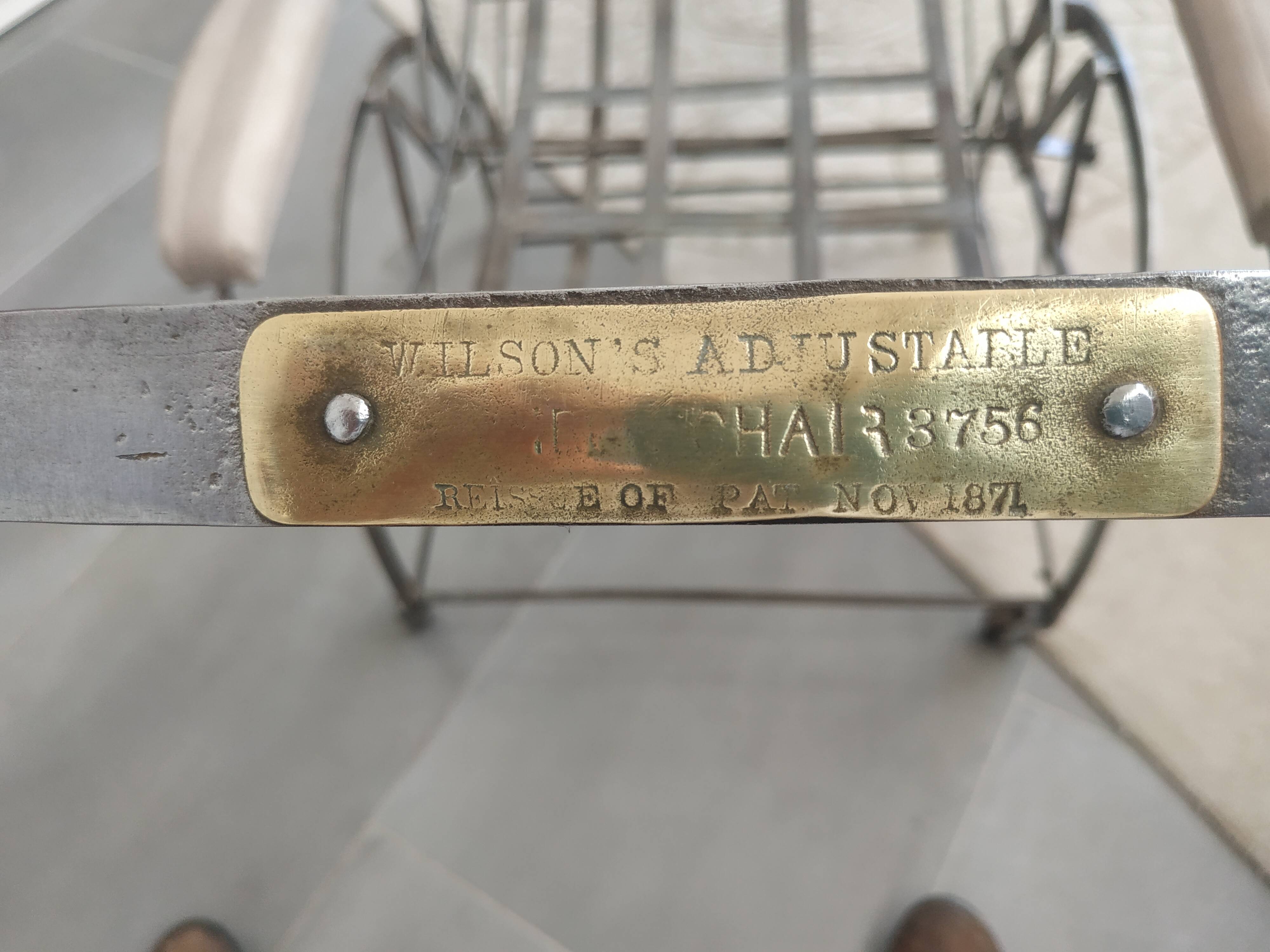 Wilson adjustable deck chair produced in 1871.