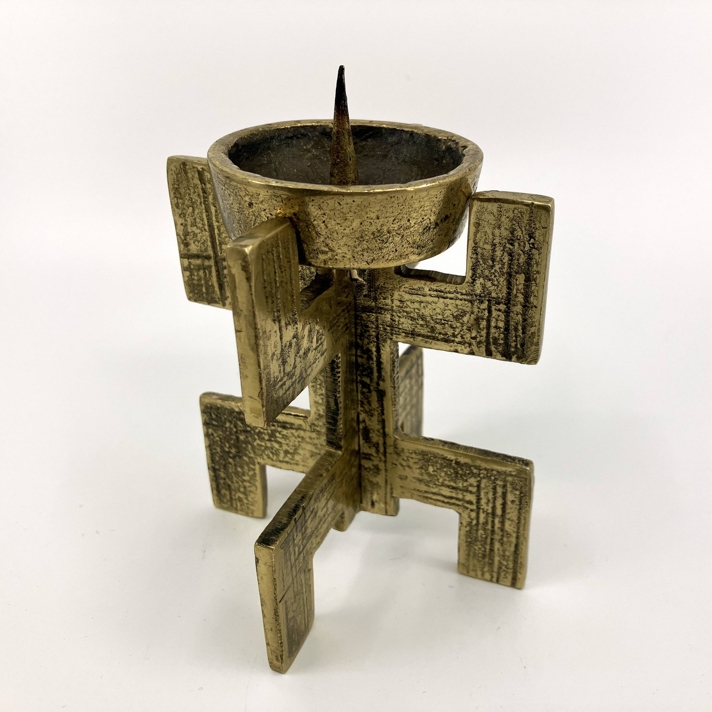 Brutalist candlestick • Austria • Brass • 1970