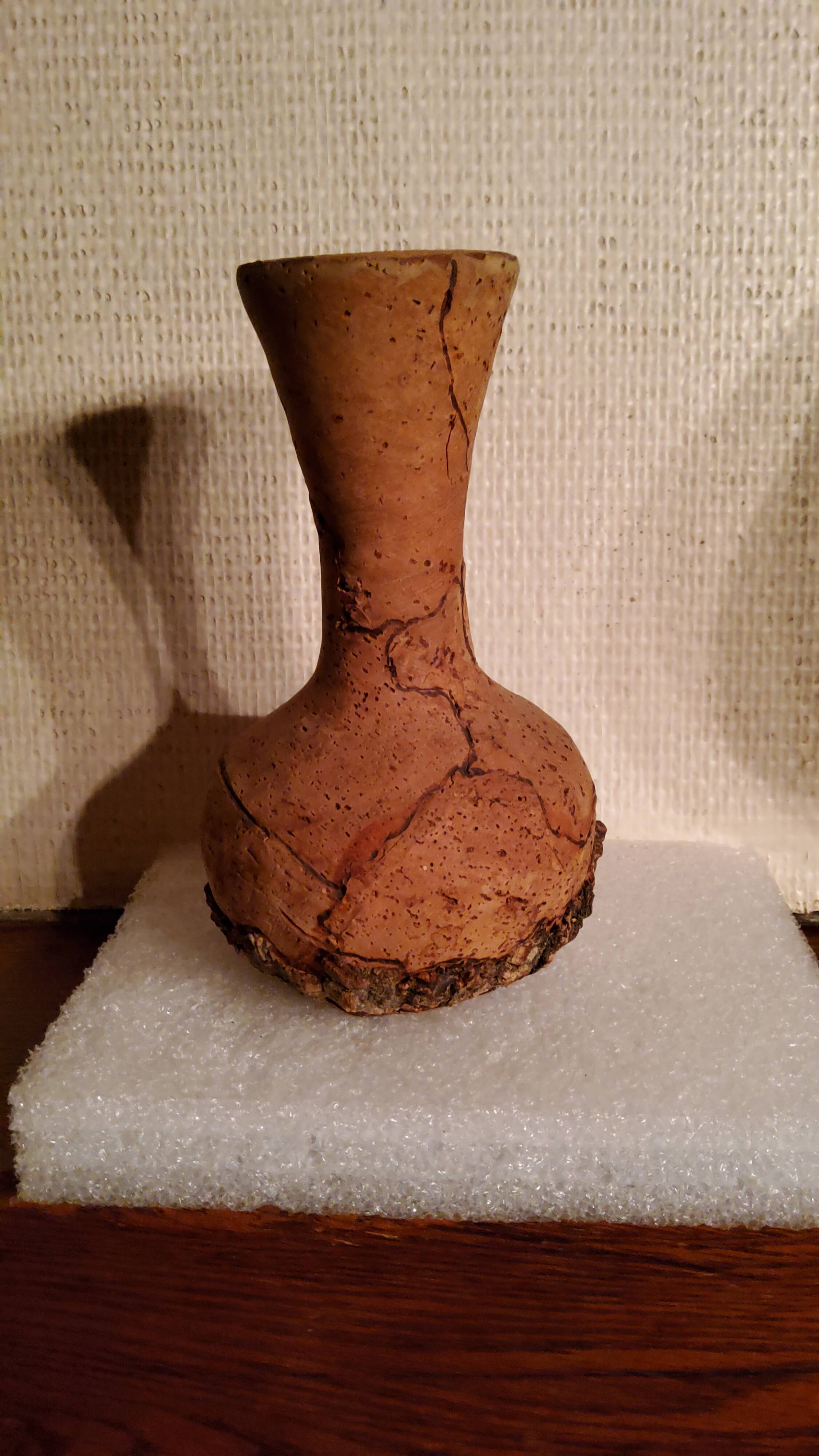 Terracotta vase covered with cork from the 70s