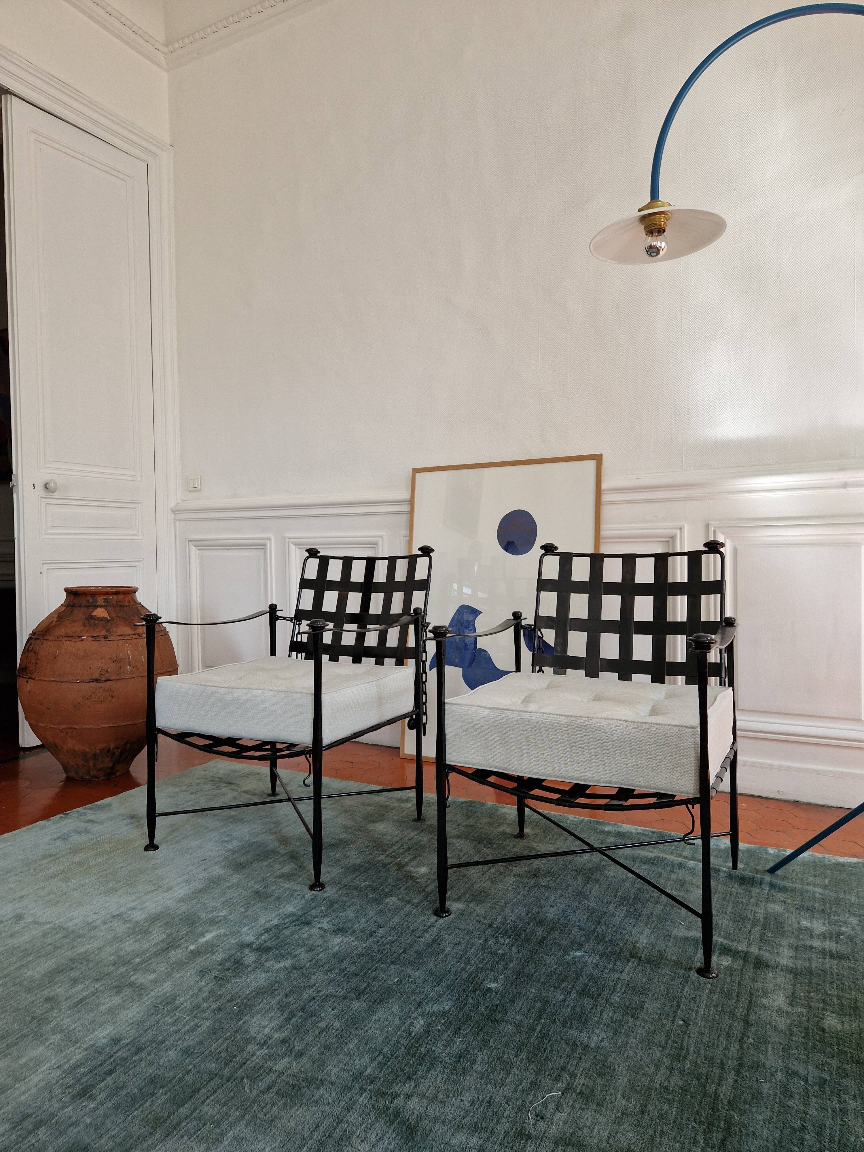 Paire de fauteuils en fer forgé vintage 1950