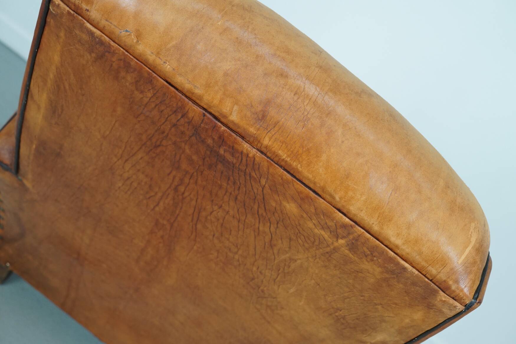 Vintage French Cognac-Colored Leather Club Chair, 1950s