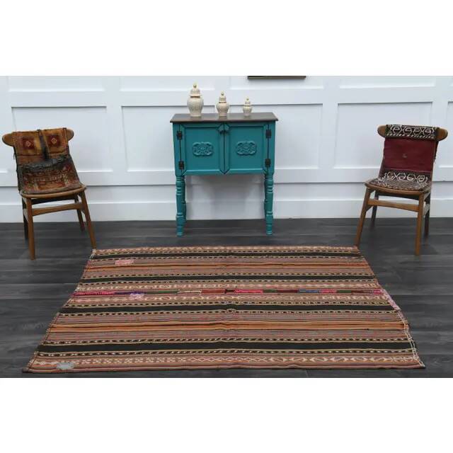 1970s Turkish Hand-Knotted Wool Cotton Orange Kilim Area Rug 150x192