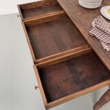 Walnut and pine drapery farmhouse table