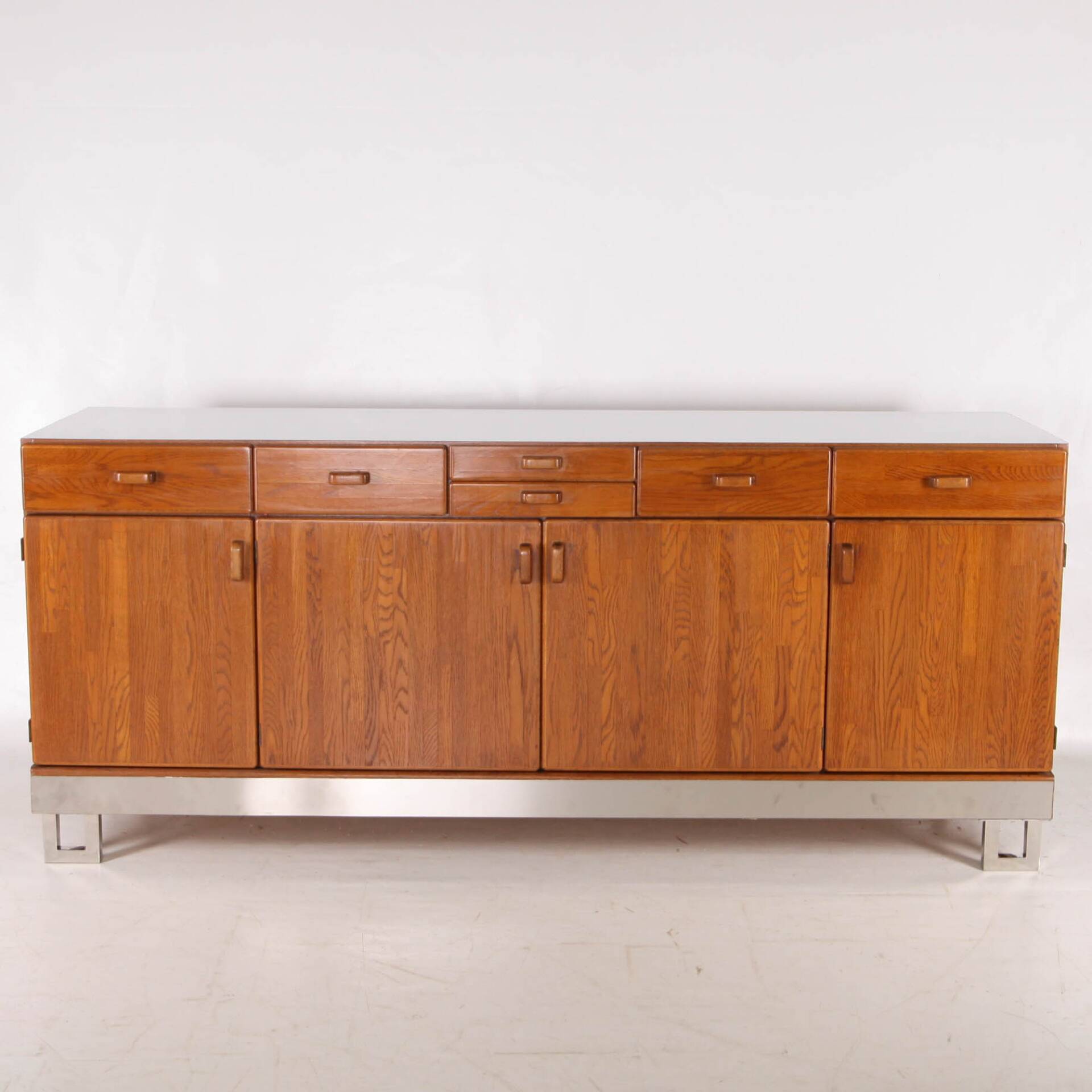 Oak and brushed metal sideboard