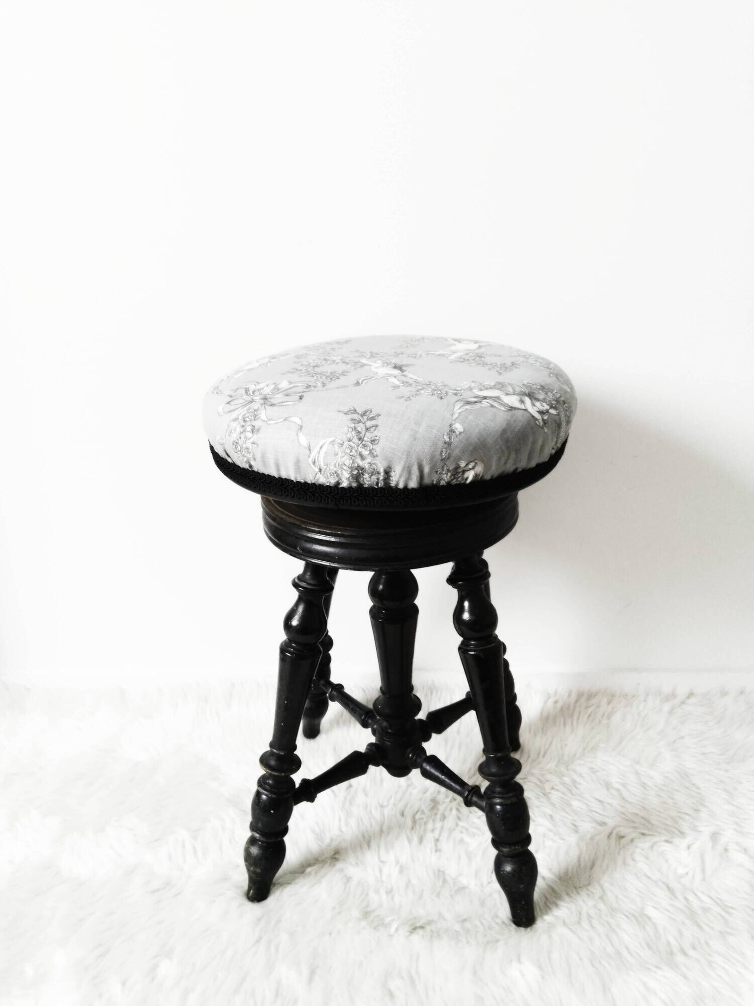 Napoleon III wooden piano stool, vintage, metal screws