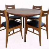 Extendable table set and 4 scandinavian dining chairs in teak 1960