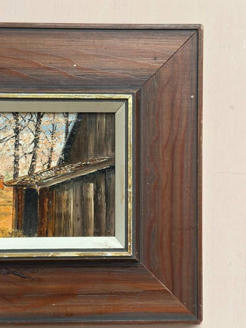 Original Swedish Oil on Canvas – "Autumn" by an Unknown Artist – Vintage and Framed – 22 × 18.5 cm