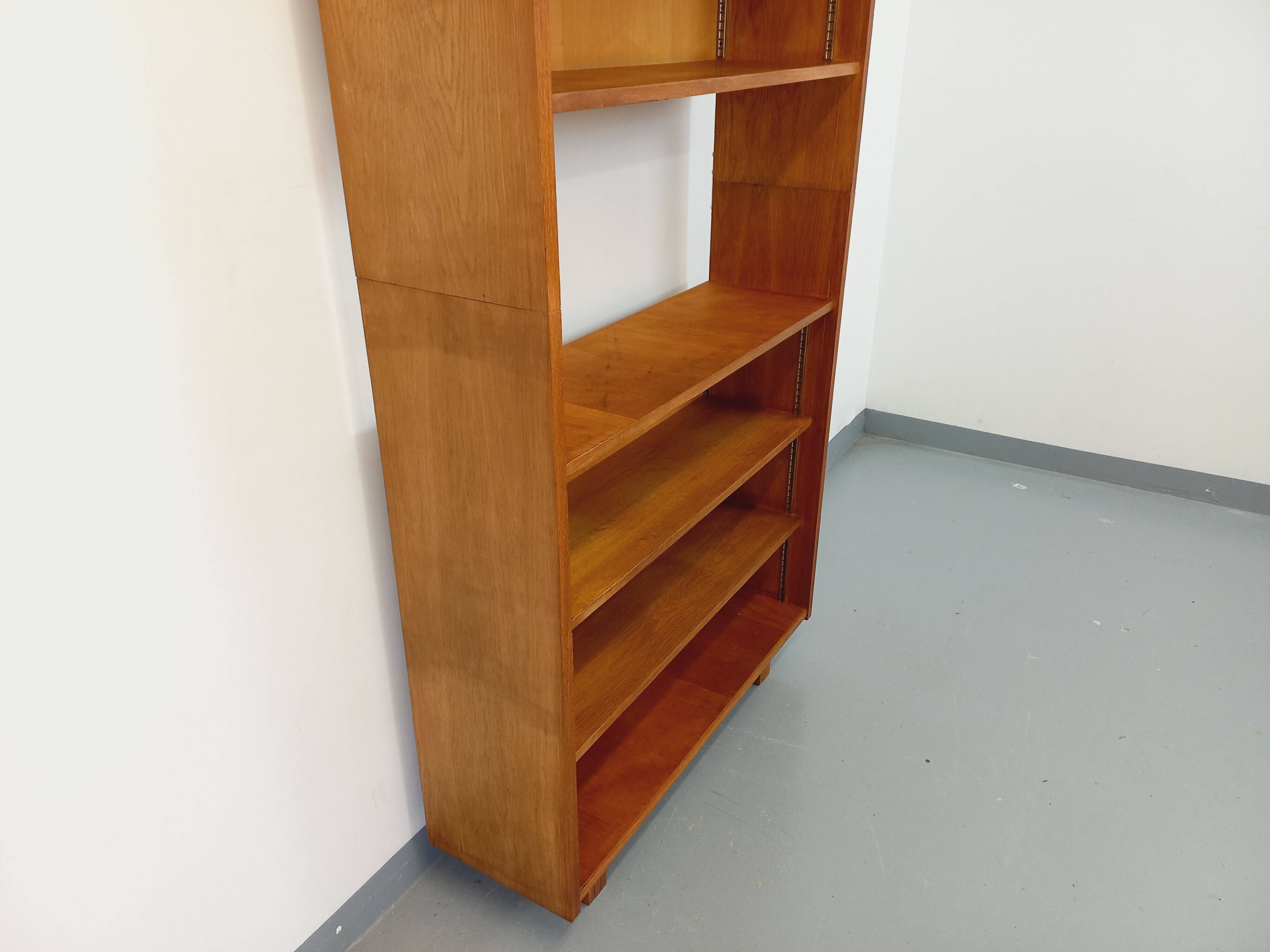 Large vintage oak wood bookcase shelf from the 50s 60s