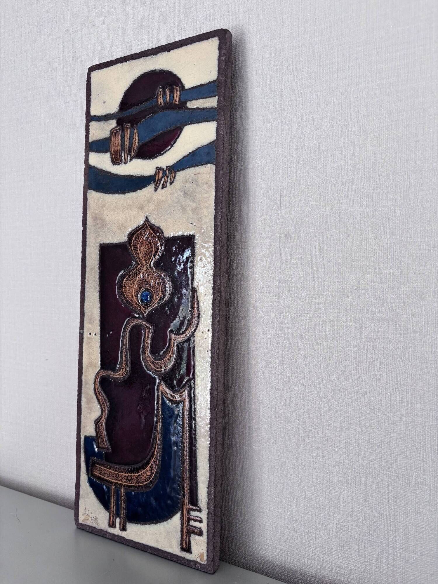 Enamelled lava plaque jean jaffeux volvic mozac ceramic 1960s mid century