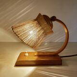Lampe de table vintage en bois et sisal, années 1950