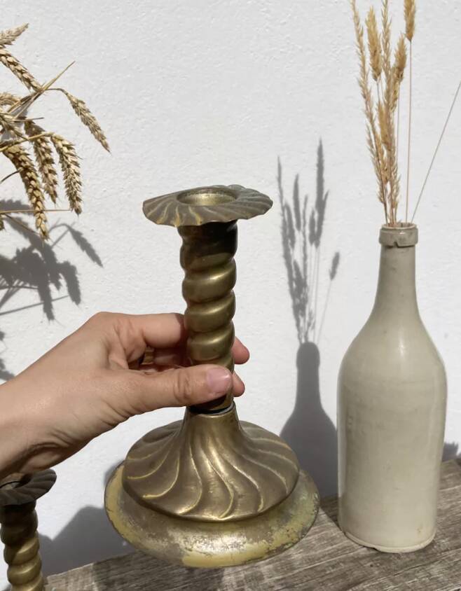 Berber twisted brass candle holder