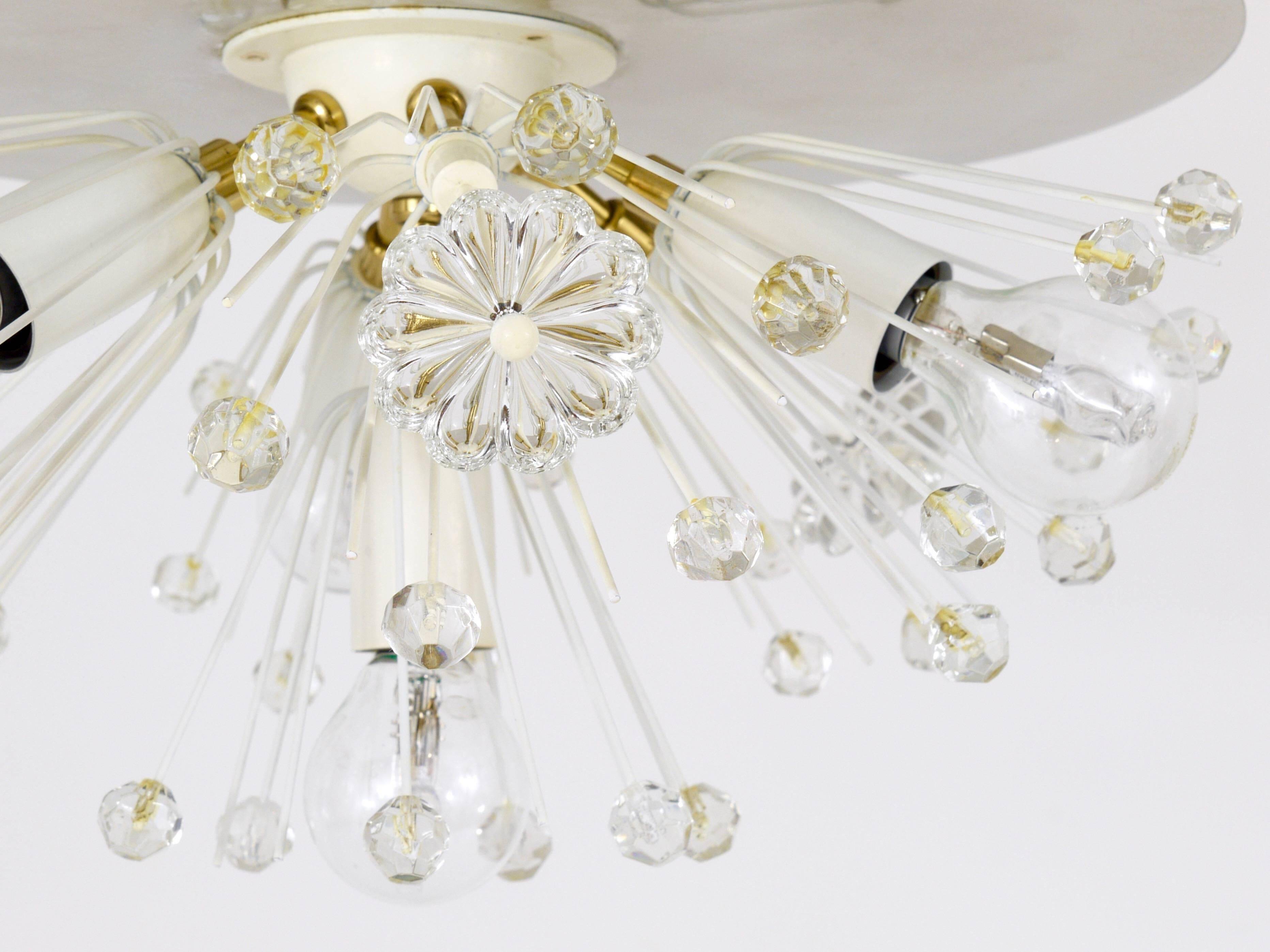 Emil Stejnar Lustre Blowball en Laiton et Cristal, Rupert Nikoll, Autriche, Années 1950