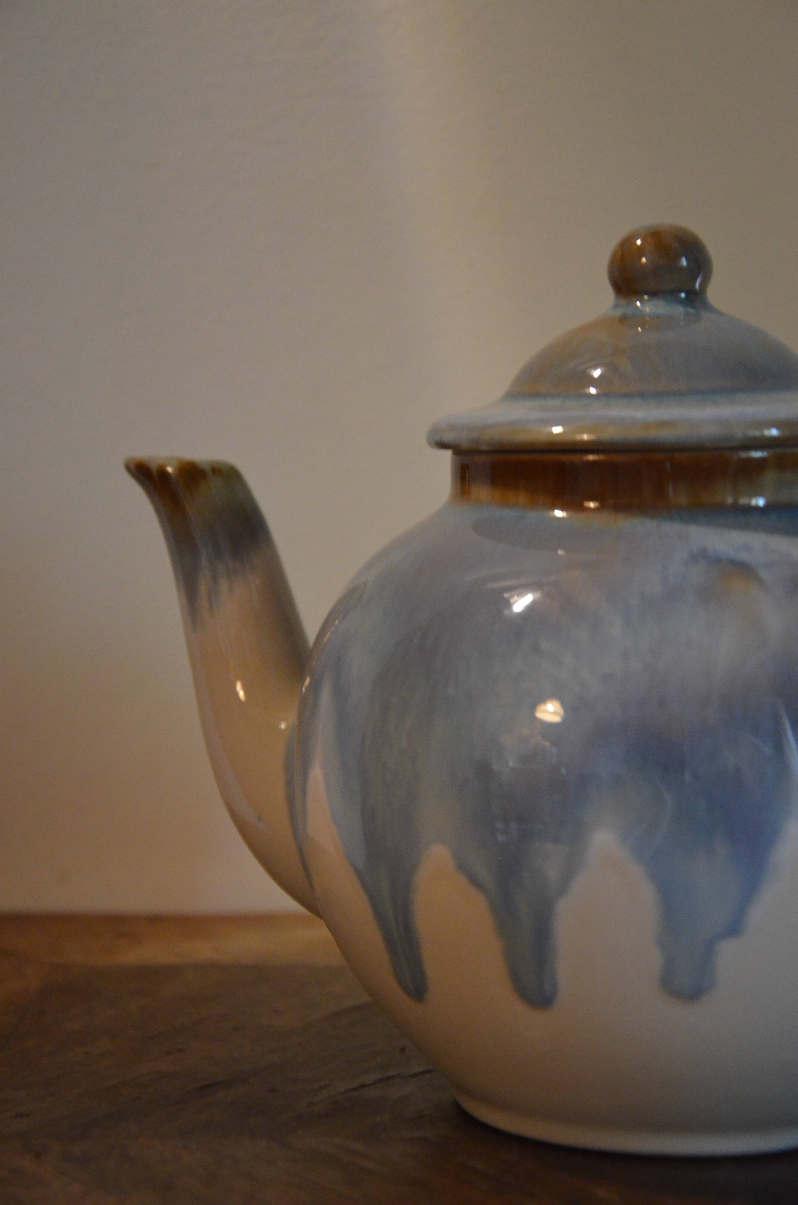 Blue ceramic teapot