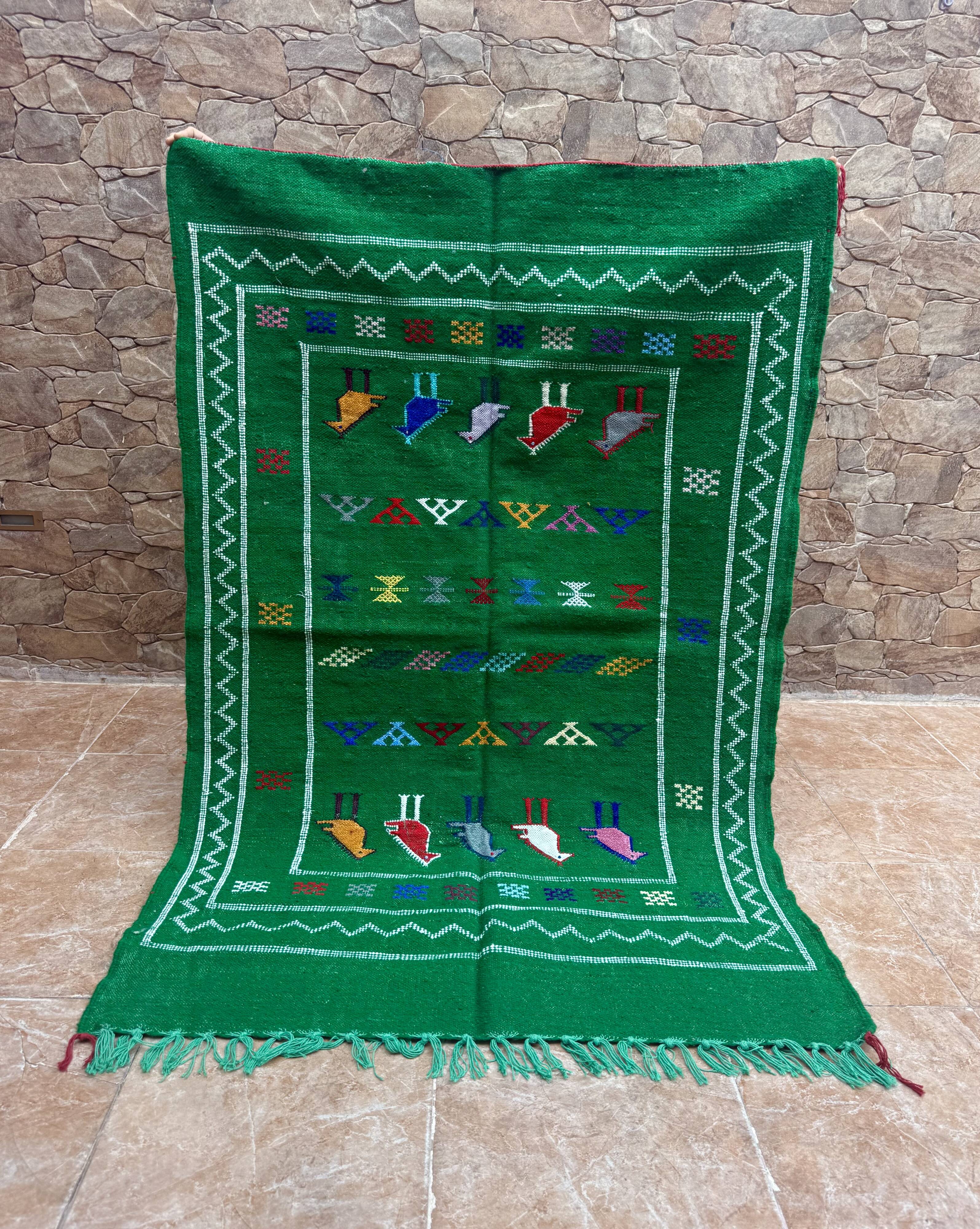Handwoven Berber Kilim rug: Small Moroccan tribal accent rug
