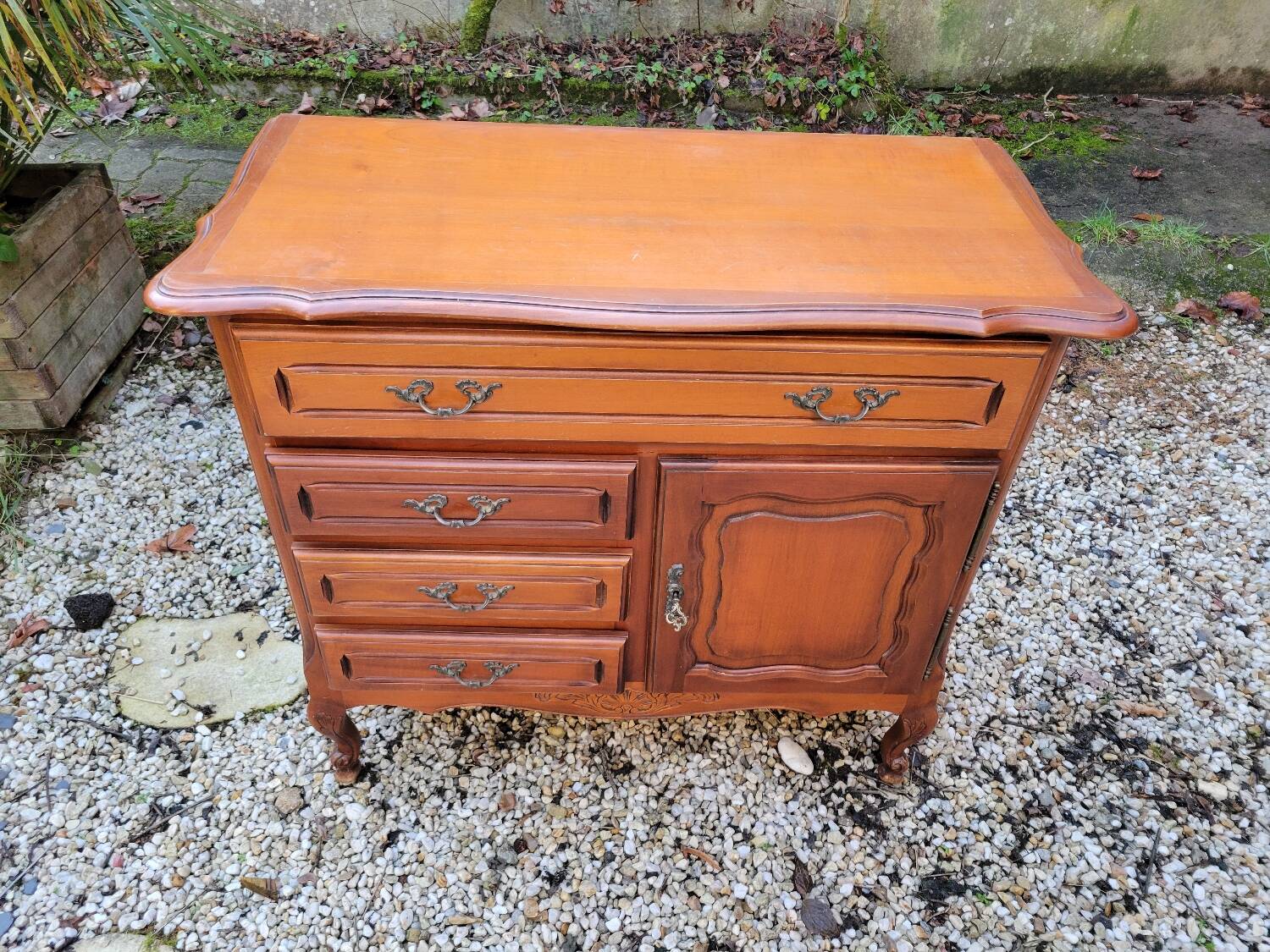 Louis XV solid cherry wood chest of drawers