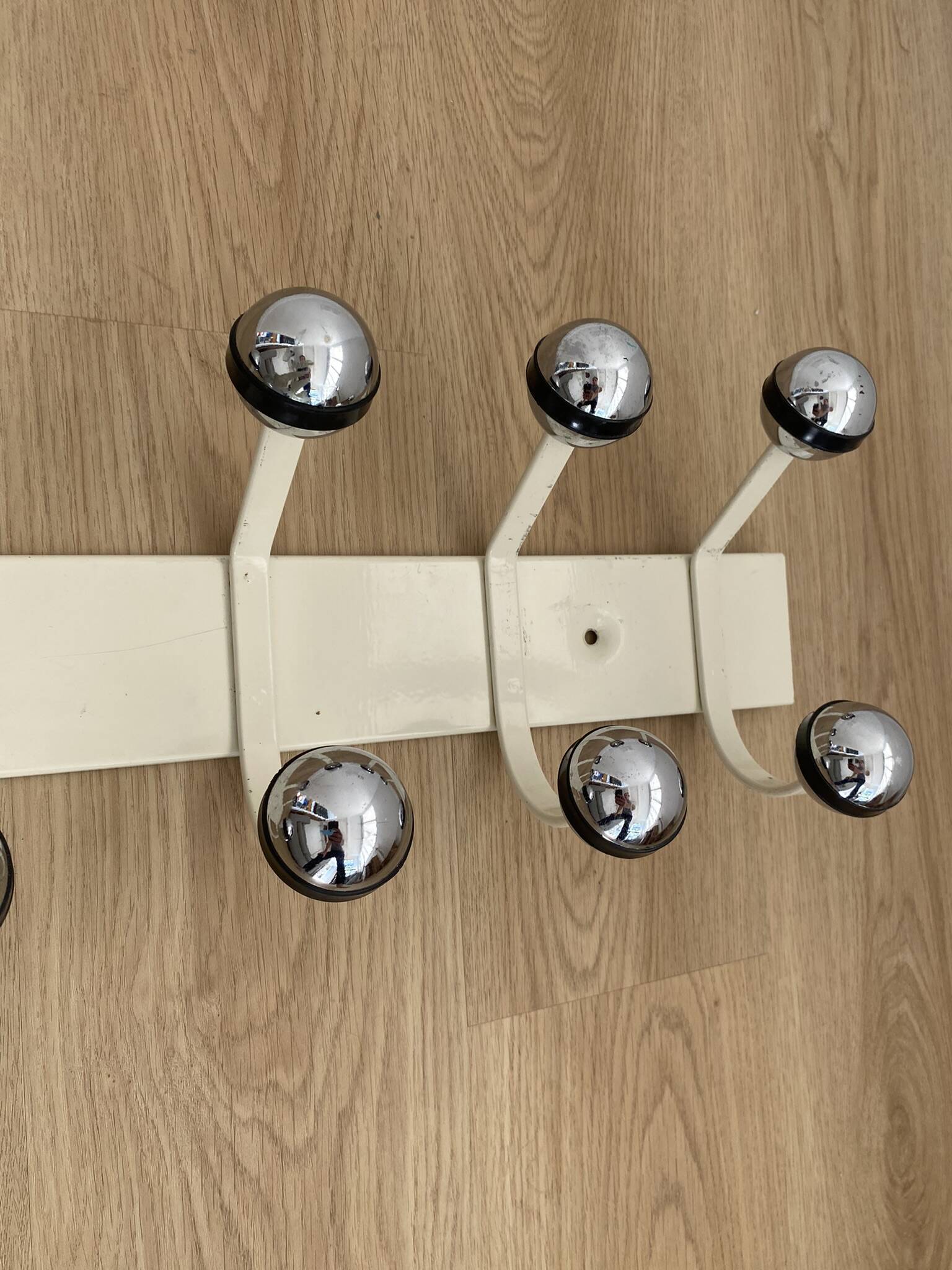 Vintage metal wall coat rack with ten hooks from the 70s