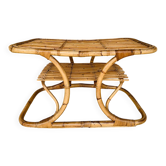 Vintage bamboo rattan coffee table, Tito Agnoli, circa 1960s.