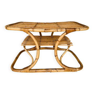 Table basse vintage en bambou et rotin dans le goût de Tito Agnoli, circa 1960