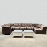 Vintage design modular lounge sofa brown leather