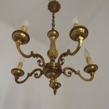 French Vintage Mid-Century Bronze 5-Light Traditional Style Chandelier