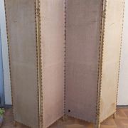 Paravent ancien 4 feuilles bois et tissu