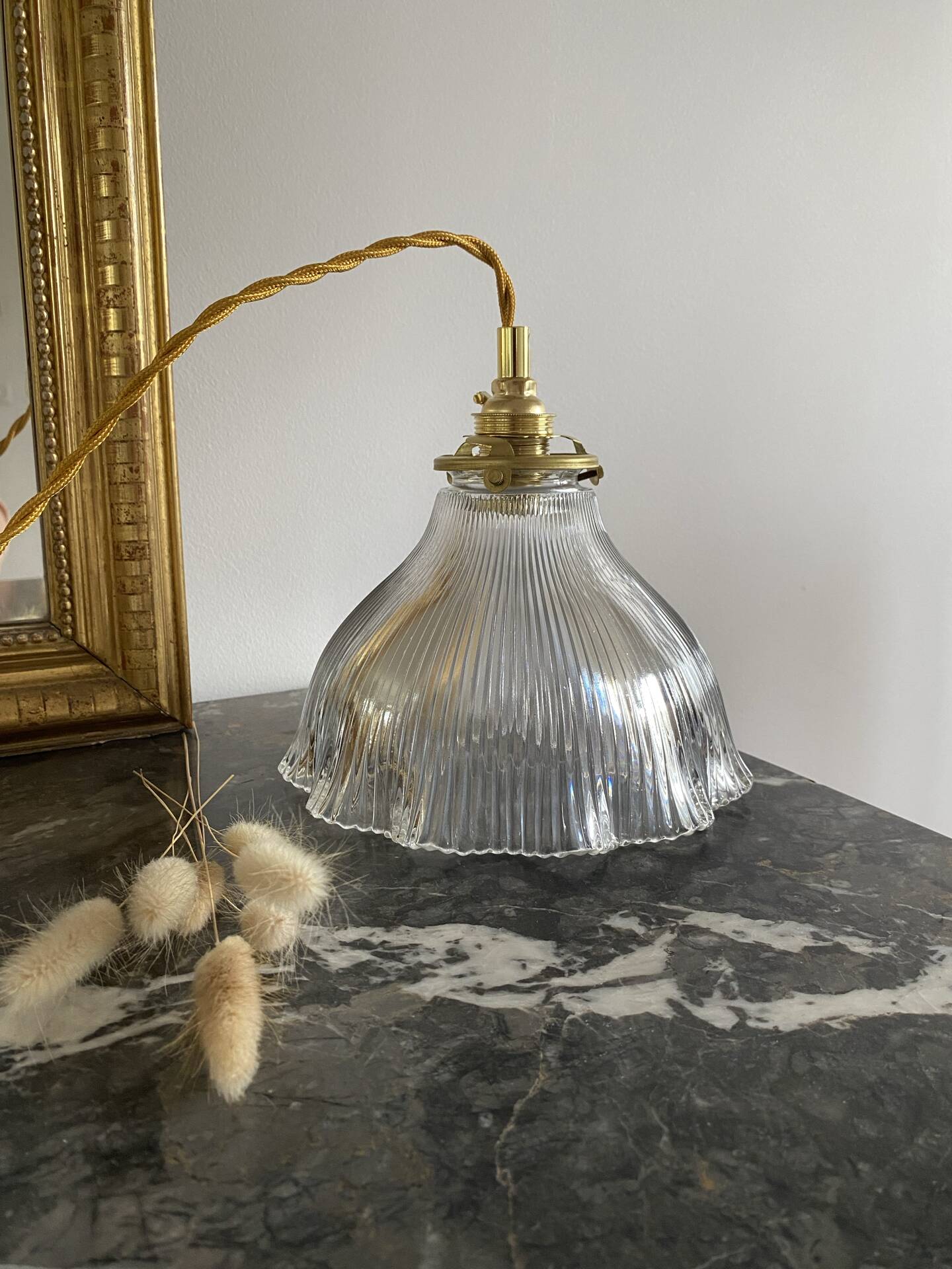 Suspension abat-jour vintage holophane