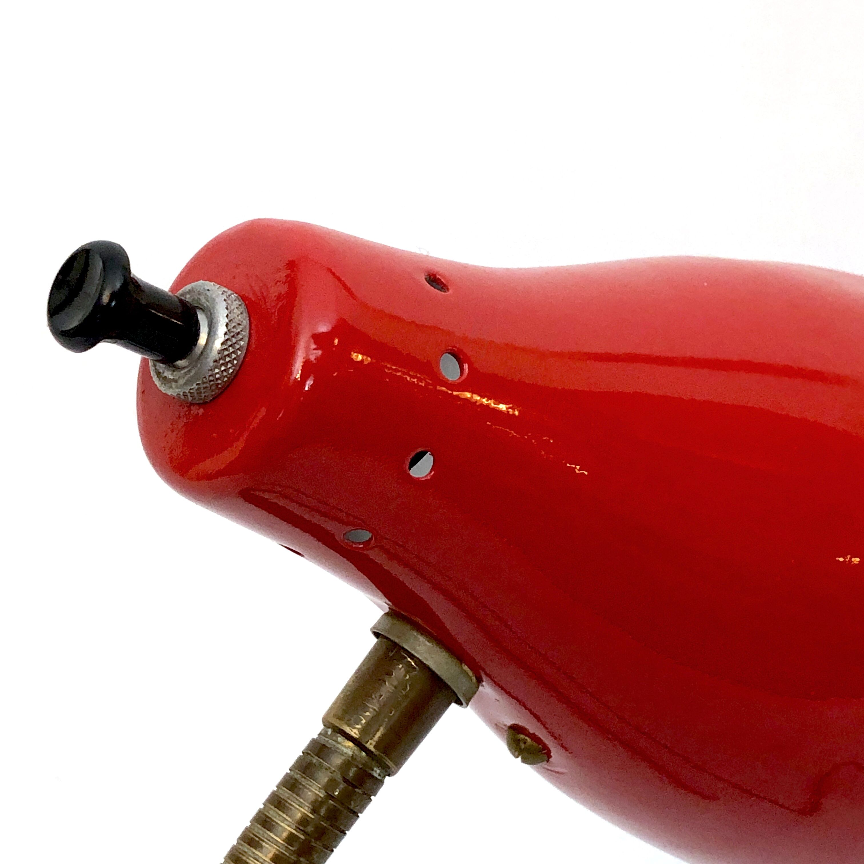 Vintage Italian brass and red lacquer flexible table lamp from 50s