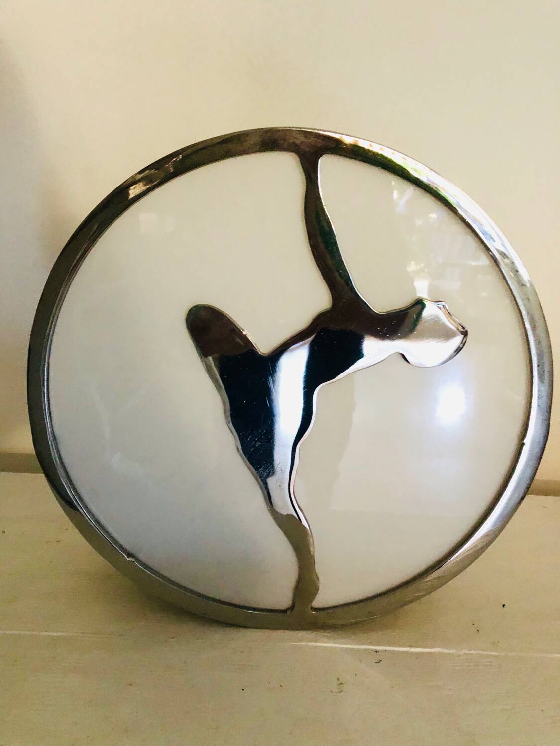 Round wall lamp metal opalescent art deco glass