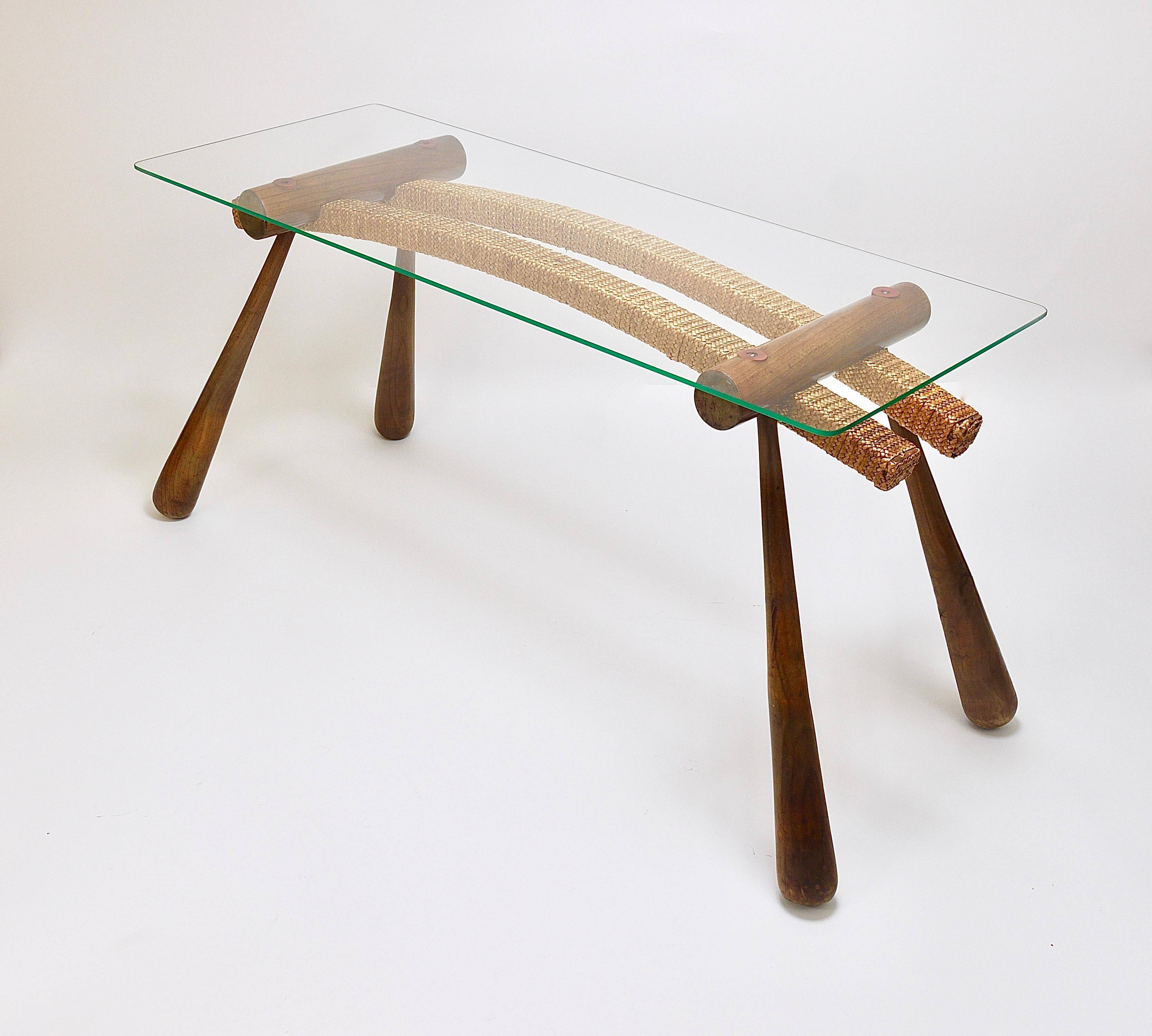 Mid-century side table by Max Kment, maple, cord, Austria, 1950s