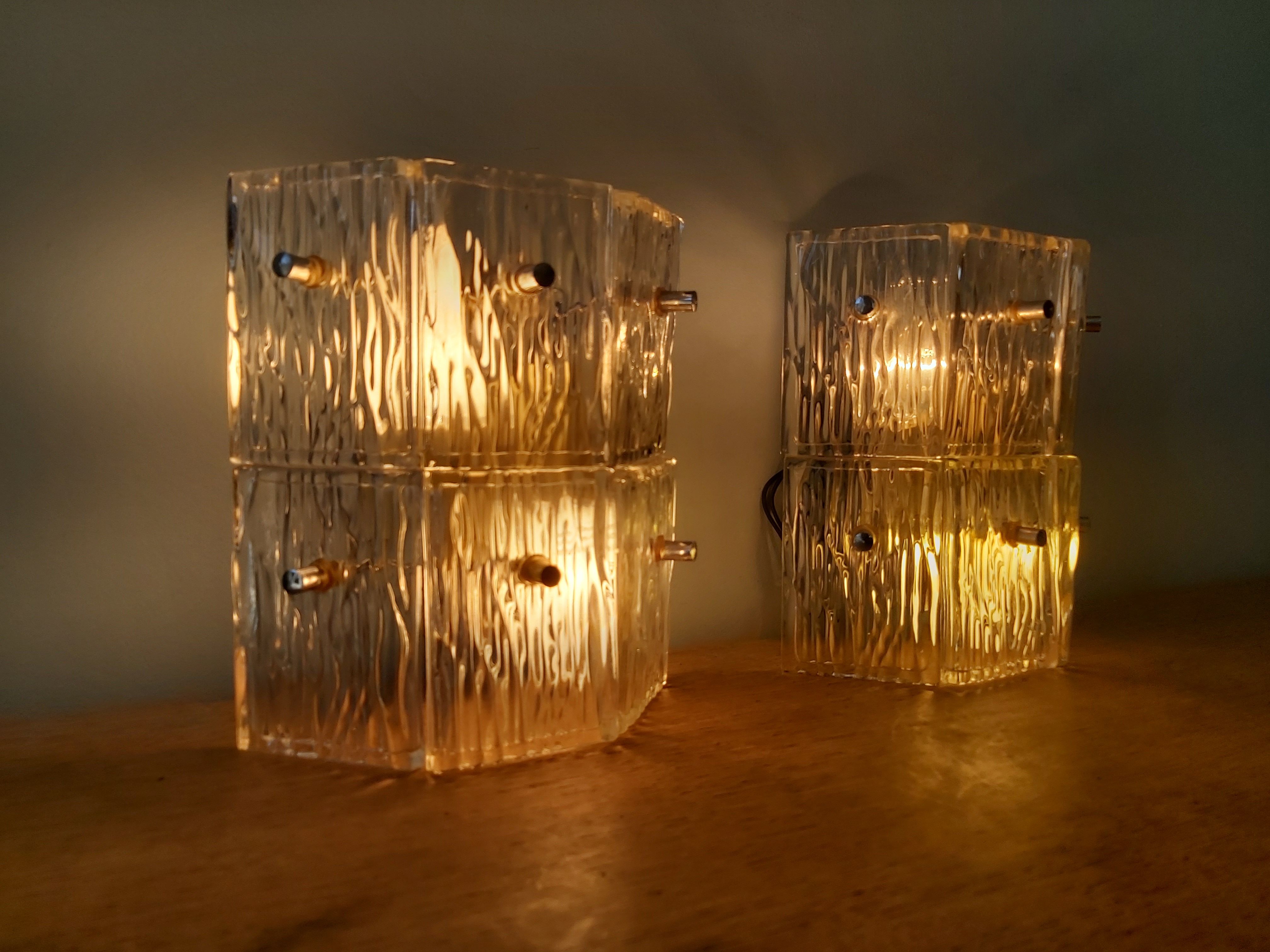 Pair of vintage frosted glass wall lamps, 1960s