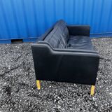 Danish vintage two and half seater black leather Stouby sofa 1960s